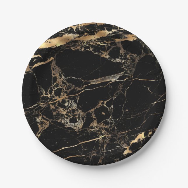 PixDezines Marble/Faux Gold Veins Paper Plate (Front)