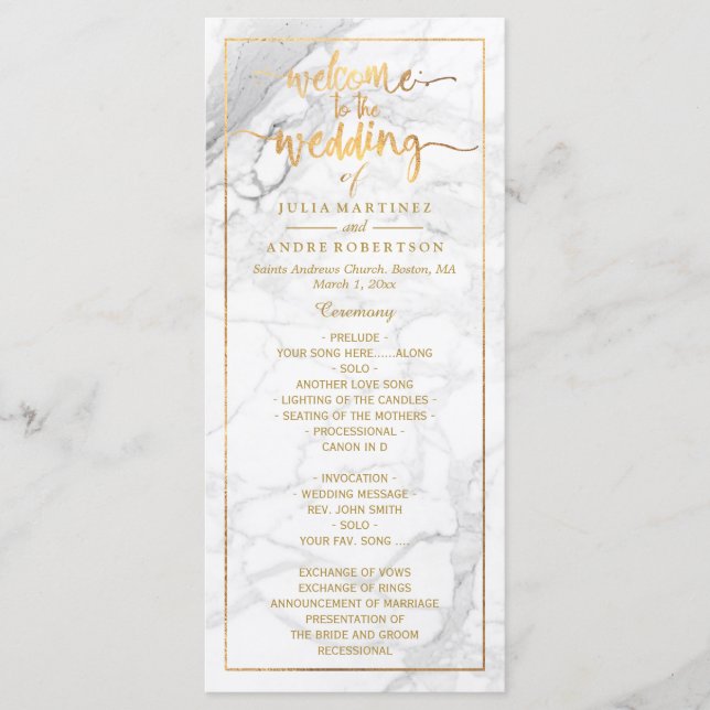 PixDezines Marble+Faux Gold Wedding Program (Front)