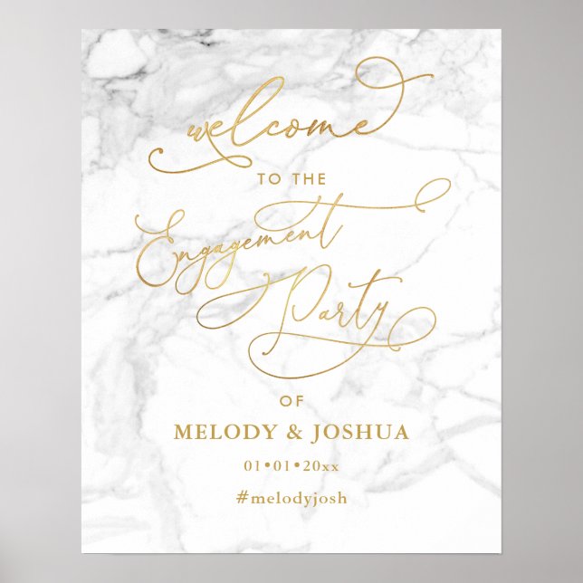 PixDezines Marble+Faux Gold  Welcome Engagement Poster (Front)