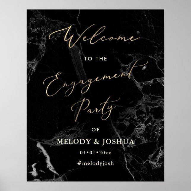 PixDezines Marble+Faux Gold  Welcome Engagement Poster (Front)