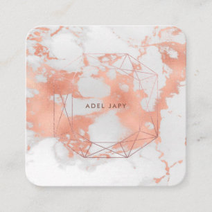 PixDezines Marble+Faux Rose Gold Emerald Cut Square Business Card