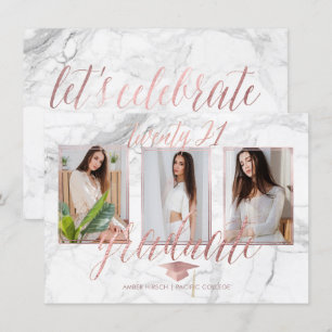 PixDezines Marble Faux Rose Gold Graduation Invitation