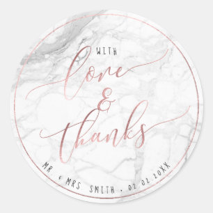 PixDezines MARBLE+FAUX ROSE GOLD, LOVE+THANKS Classic Round Sticker