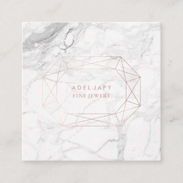 PixDezines Marble+Faux Rose Gold Oval Cut Square Business Card (Front)