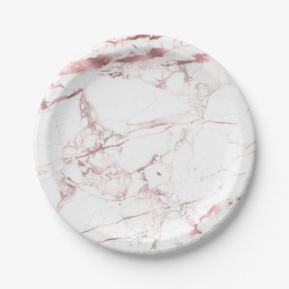 PixDezines Marble/Faux Rose Gold Veins Paper Plate
