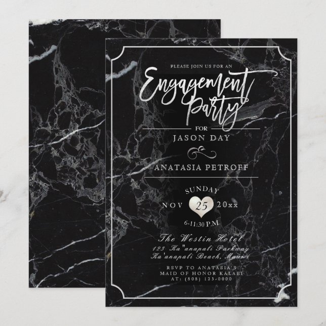 PixDezines Marble/Faux Silver/Engagement Party Invitation (Front/Back)
