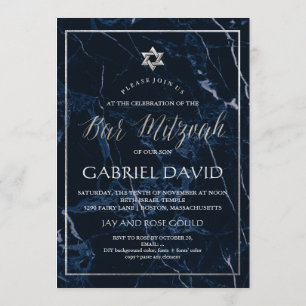 PixDezines Marble Faux Silver Star Bar Mitzvah Invitation