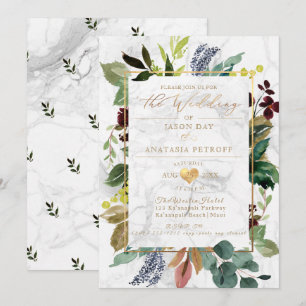 PixDezines Marble Greenery Gold Heart Invitation