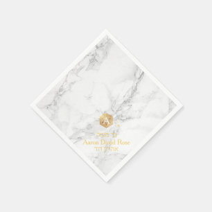 PixDezines Marble+Honeycomb, Faux Gold Mitzvah Napkin