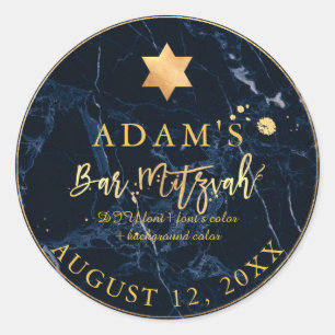 PixDezines Marble Mitzvah Stickers/Midnight Blue Classic Round Sticker