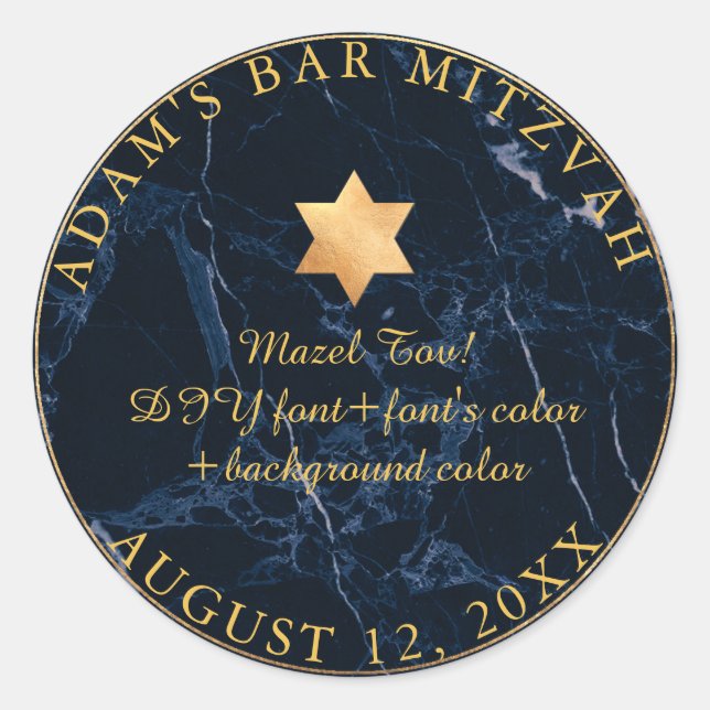 PixDezines Marble Mitzvah Stickers/Midnight Blue Classic Round Sticker (Front)