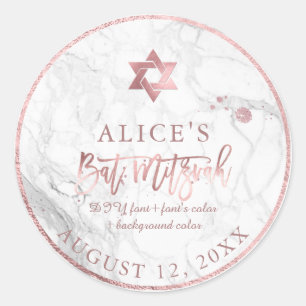 PixDezines Marble Mitzvah Stickers/Rose Gold Classic Round Sticker