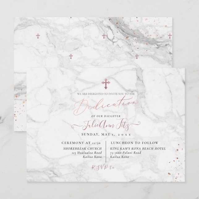 PixDezines Marble Rose Gold Dedication Invitation (Front/Back)