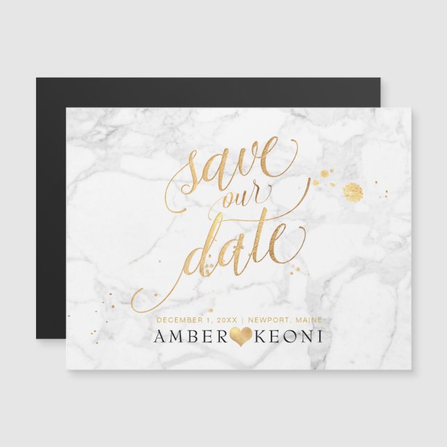 PixDezines Marble Save Our Date/Faux Gold Magnetic Invitation (Front/Back)