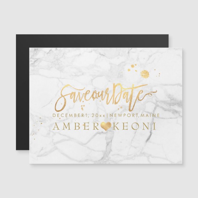 PixDezines Marble Save Our Date/Faux Gold Script Magnetic Invitation (Front/Back)
