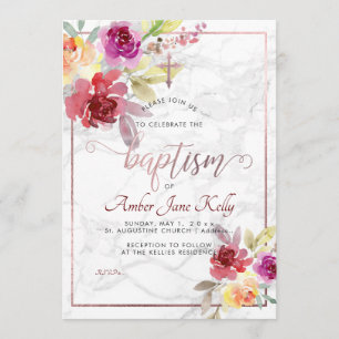 PixDezines Marble+Watercolor Flowers/Baptism Invitation