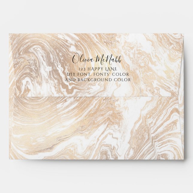 PixDezines Marbleized Gold Pre-Addressed Envelope (Back (Top Flap))