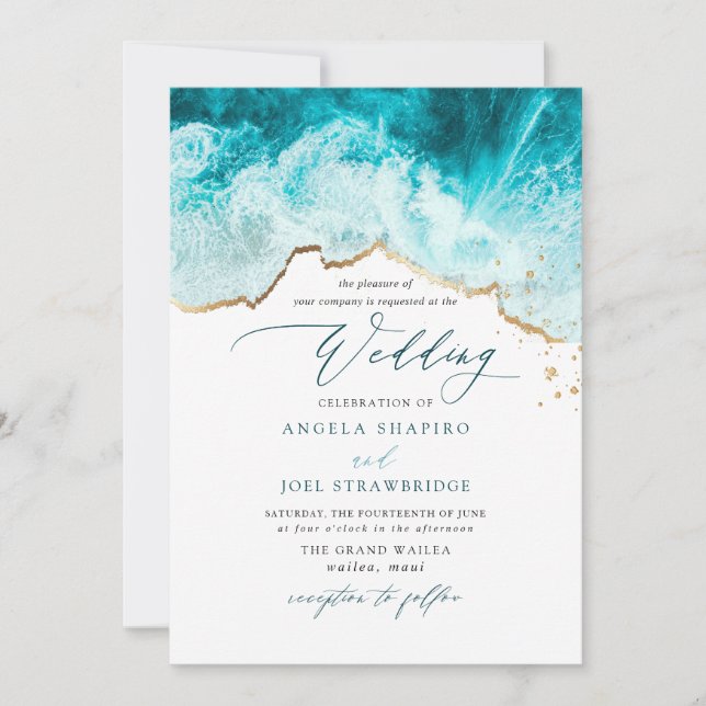 PixDezines Marine Waves Shoreline Beach Wedding Invitation (Front)