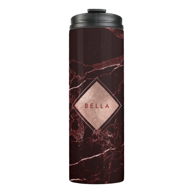 PixDezines MASALA RED MARBLE FAUX ROSE GOLD VEINS Thermal Tumbler (Front)