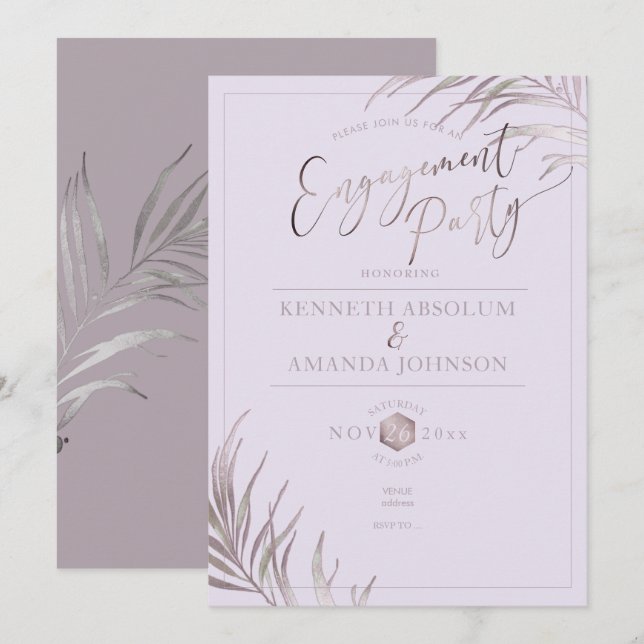 PixDezines Mauve+Lilac Palms, Engagement Party Invitation (Front/Back)