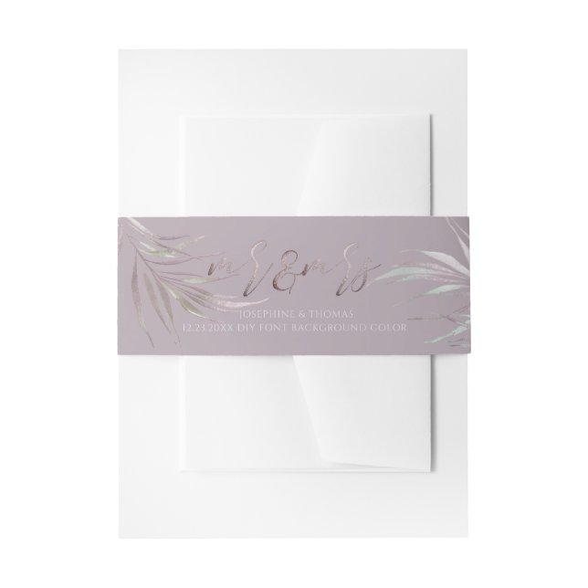 PixDezines Mauve Palms Mr.+Mrs. Invitation Belly Band (Front Example)