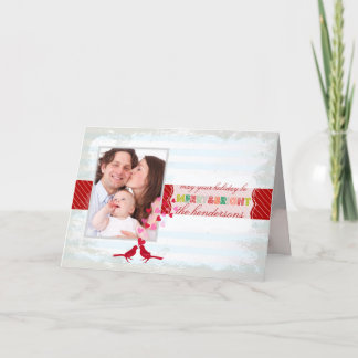 PixDezines merry/bright/stripes/DIY blue colour Holiday Card