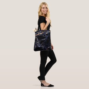 PixDezines MIDNIGHT BLUE MARBLE+FAUX GOLD VEINS Tote Bag