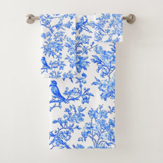 PixDezines Ming Blue Chinoiserie, Bird Peonoies Bath Towel Set