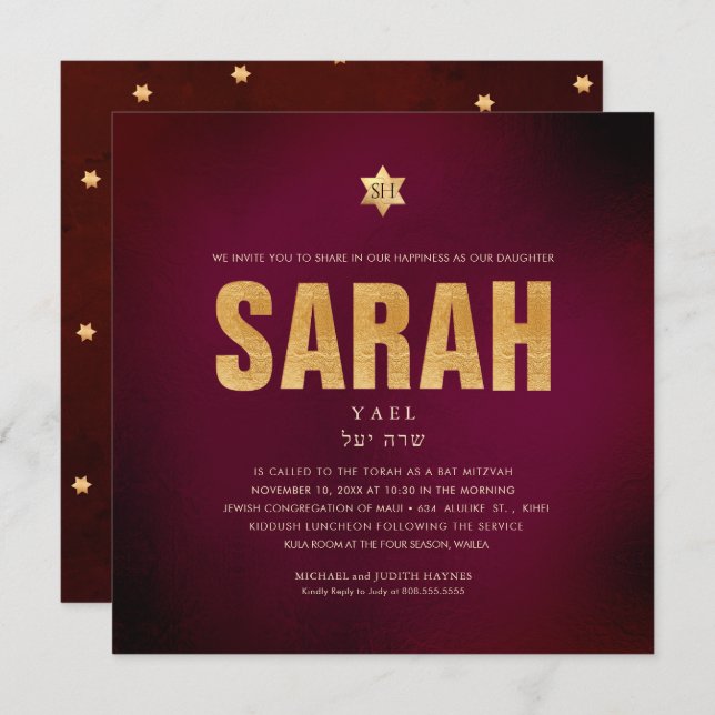 PixDezines Minimalist DIY FAUX GOLD Mitzvah Invitation (Front/Back)