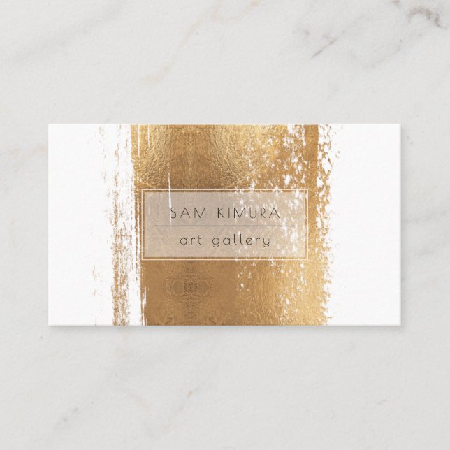 PixDezines Minimalist Faux Gold Brushstrokes Business Card (Front)