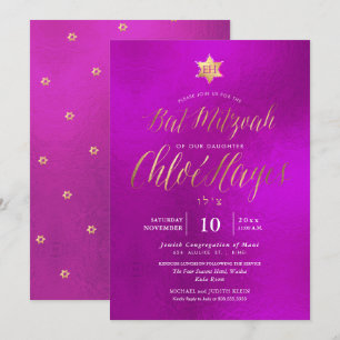 PixDezines Minimalist magenta Mitzvah, Script Invitation
