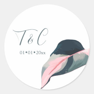 PixDezines Minimalist Pink Blue Anthurium Foliage Classic Round Sticker
