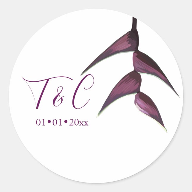 PixDezines Minimalist Plum / Dark Purple Heliconia Classic Round Sticker (Front)