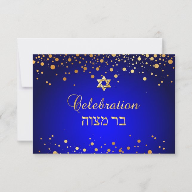 PixDezines Mitzvah Celebration, Faux Gold Confetti Invitation (Front)