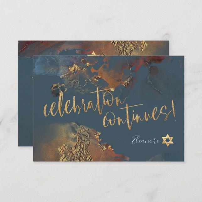 PixDezines Mitzvah✡ H2 Galaxy Abstract Slate Rust RSVP Card (Front/Back)