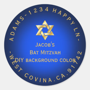 PixDezines mitzvah return address/DIY colour Classic Round Sticker