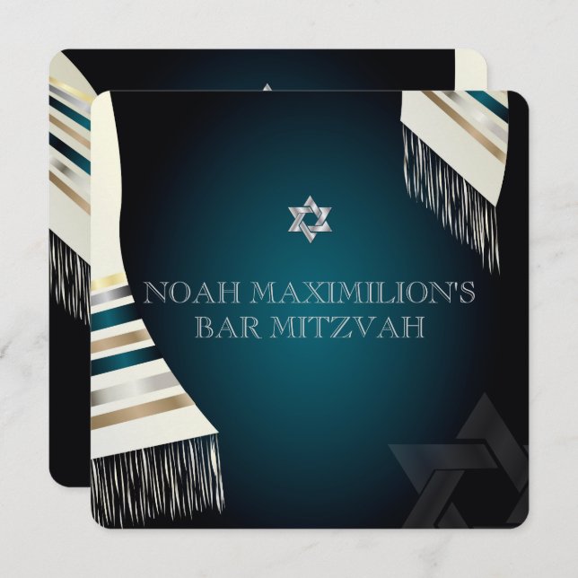 PixDezines mitzvah/teal tallit/diy background Invitation (Front/Back)