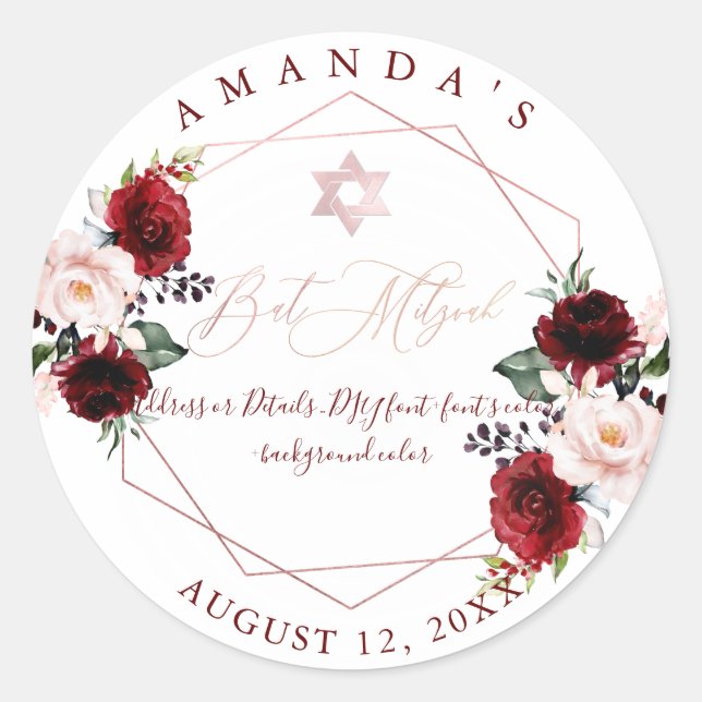 PixDezines Mitzvah, Watercolor Flowers, Pink Red Classic Round Sticker (Front)