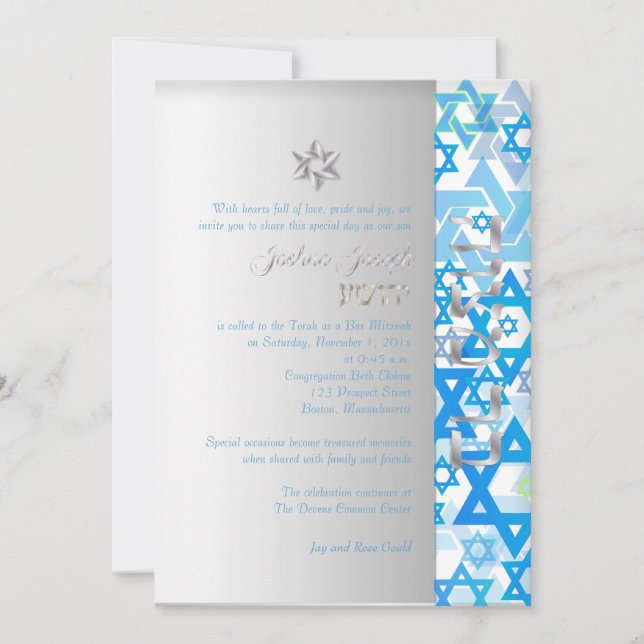 PixDezines mod stars/Bar Mitzvah/dark blue/silver Invitation (Front)