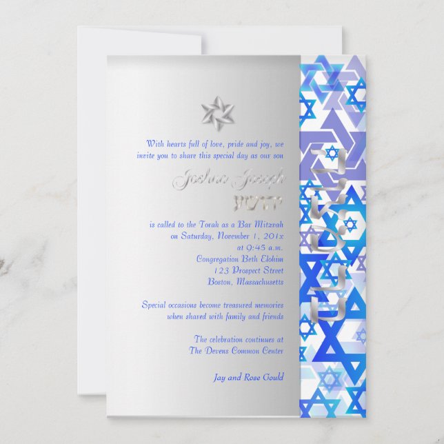 PixDezines mod stars/Bar Mitzvah/dark blue/silver Invitation (Front)