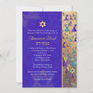 PixDezines mod stars Bar Mitzvah Purple Gold Invitation