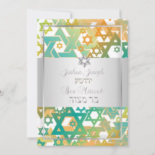 PixDezines mod stars/Bar Mitzvah/teal+orange Invitation