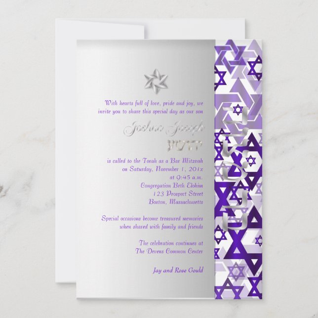 PixDezines mod stars/Bar Mitzvah/violet/silver Invitation (Front)