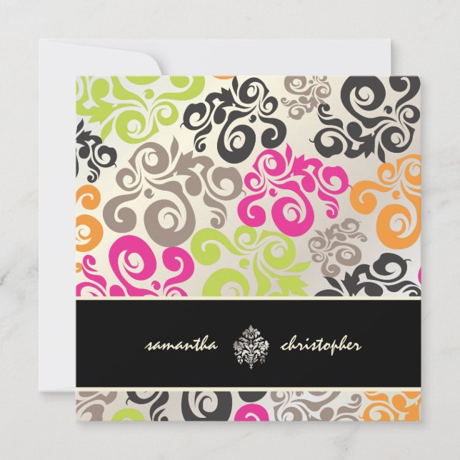 PixDezines Mod Swirls, Jazzy Colour Invitation (Front)