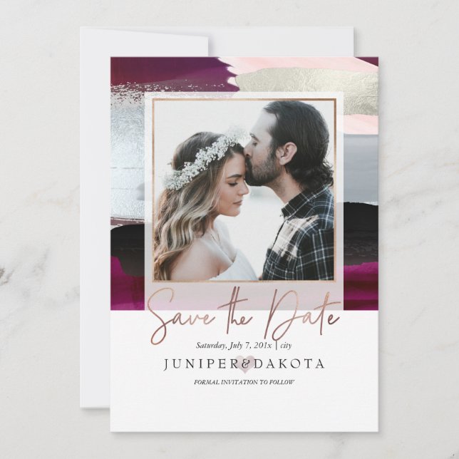 PixDezines Modern Art, Blush Burgundy Silver Grey Invitation (Front)