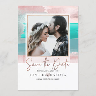 PixDezines Modern Art, Rose Gold Teal Aqua Invitation
