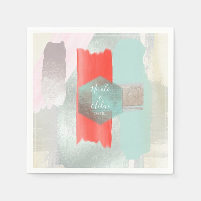 PixDezines Modern Art, Seafoam Coral Wedding Napkin (Front)