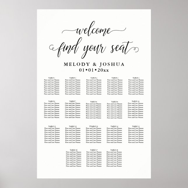 PixDezines Modern Calligraphy Font, Seating Chart (Front)