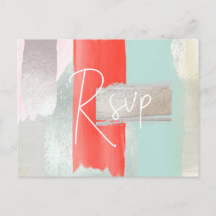 PixDezines Modern Coral Seafoam RSVP w/Meal Choice Invitation Postcard