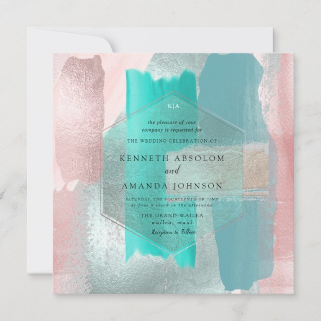 PixDezines Modern Watercolor Aqua Teal Blush Sage Invitation (Front)